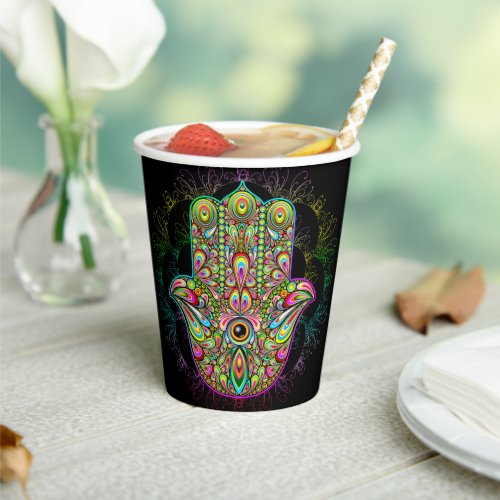 Hamsa Fatma Hand Psychedelic Art Paper Cups