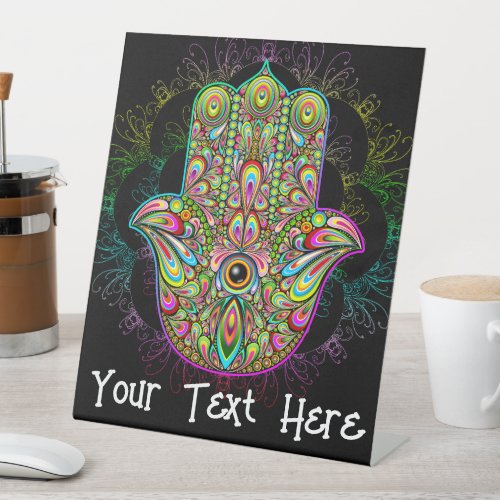 Hamsa Fatma Hand Psychedelic Art Pedestal Sign