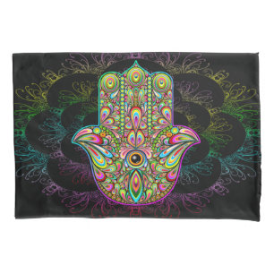 Hamsa Fatma Hand Psychedelic Art Pillow Case