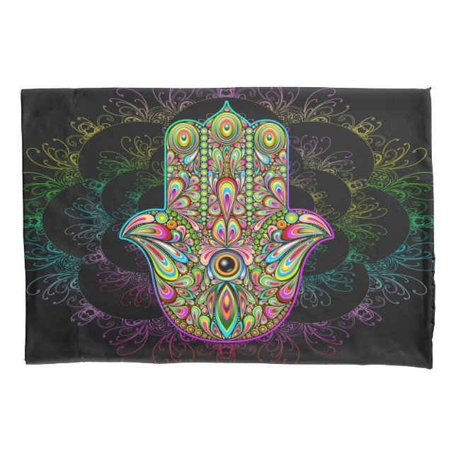 Hamsa Fatma Hand Psychedelic Art Pillow Case (Front)