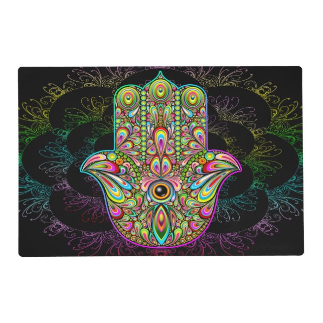 Hamsa Fatma Hand Psychedelic Art Placemat (Front)