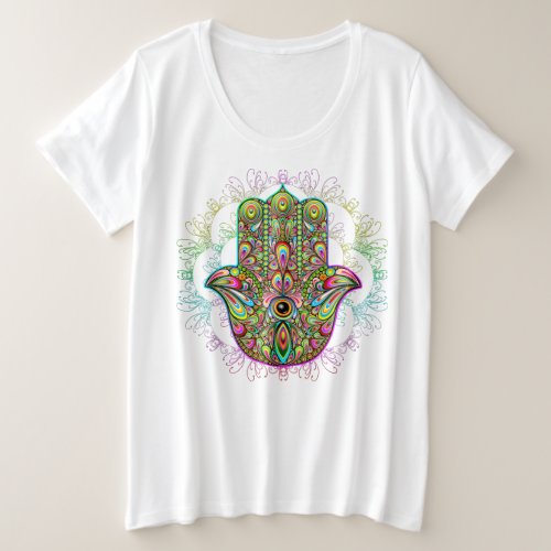Hamsa Fatma Hand Psychedelic Art Plus Size T_Shirt