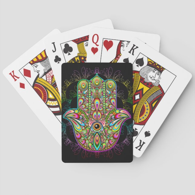 Hamsa Fatma Hand Psychedelic Art Poker Cards (Back)