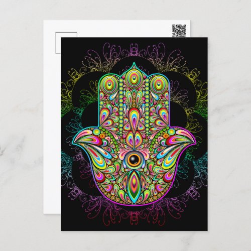 Hamsa Fatma Hand Psychedelic Art Postcard