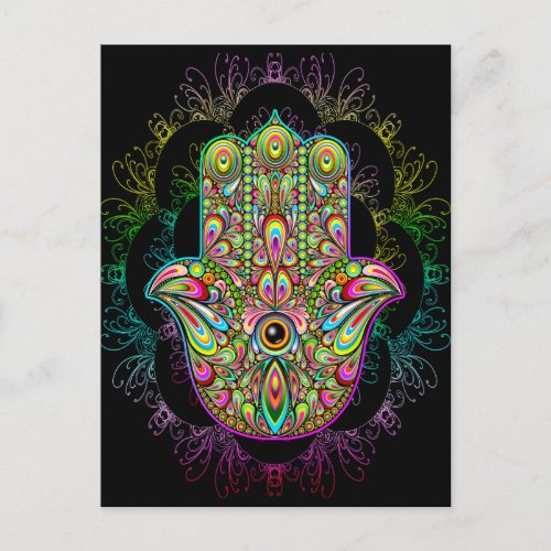 Hamsa Fatma Hand Psychedelic Art Postcard