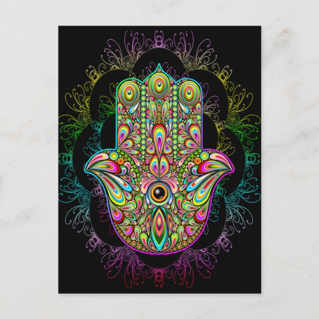 Hamsa Fatma Hand Psychedelic Art Postcard (Front)