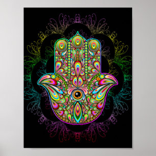 Hamsa Fatma Hand Psychedelic Art Poster