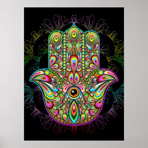 Hamsa Fatma Hand Psychedelic Art Poster