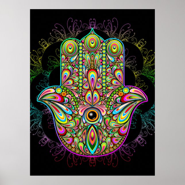 Hamsa Fatma Hand Psychedelic Art Poster (Front)