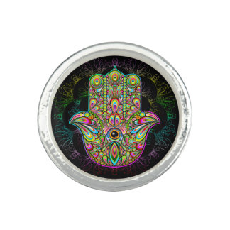 Hamsa Fatma Hand Psychedelic Art Ring