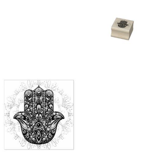 Hamsa Fatma Hand Psychedelic Art Rubber Stamp