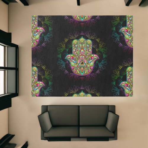 Hamsa Fatma Hand Psychedelic Art Rug