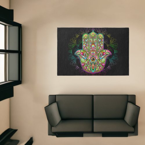 Hamsa Fatma Hand Psychedelic Art Rug