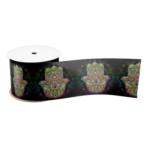 Hamsa Fatma Hand Psychedelic Art Satin Ribbon