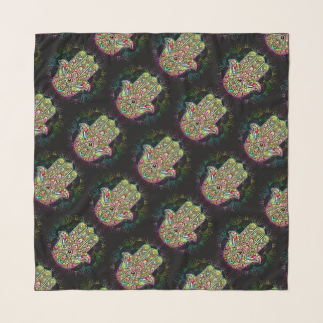 Hamsa Fatma Hand Psychedelic Art Scarf (Front)