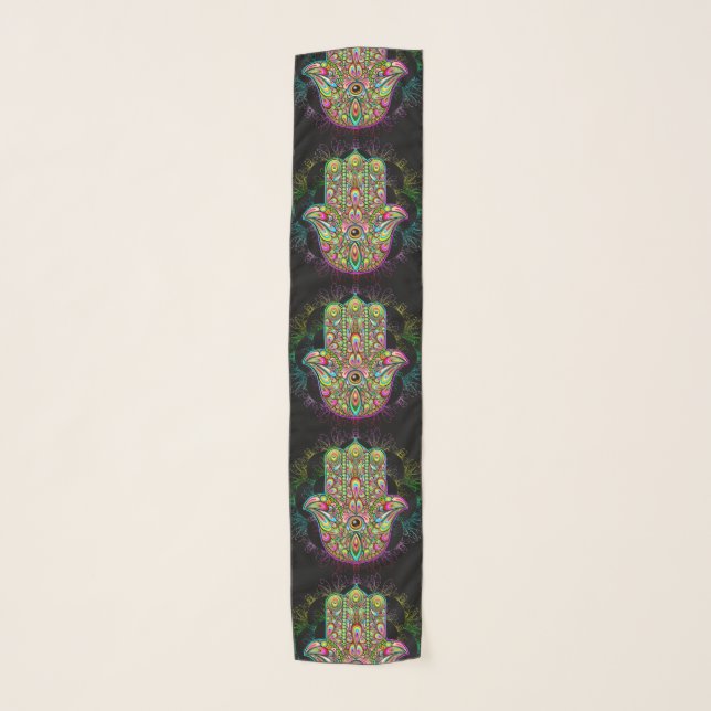 Hamsa Fatma Hand Psychedelic Art Scarf (Front)