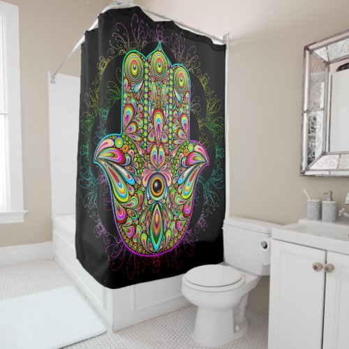 Hamsa Fatma Hand Psychedelic Art Shower Curtain
