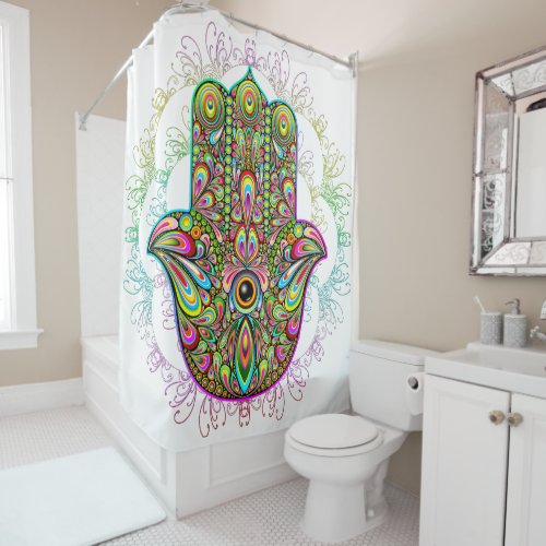 Hamsa Fatma Hand Psychedelic Art Shower Curtain