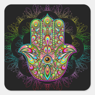 Hamsa Fatma Hand Psychedelic Art Square Sticker