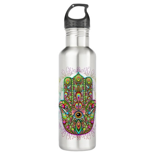 Hamsa Fatma Hand Psychedelic Art Stainless Steel Water Bottle