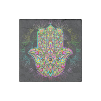 Hamsa Fatma Hand Psychedelic Art Stone Magnet