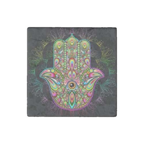 Hamsa Fatma Hand Psychedelic Art Stone Magnet