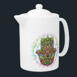 Hamsa Fatma Hand Psychedelic Art Teapot<br><div class="desc">Hamsa Hand Psychedelic Art,  made on Vector Graphic Techinque,  using several multi-colored elements patiently assembled like a puzzle to compose the Hamsa Shape. Symbol of Protection.</div>