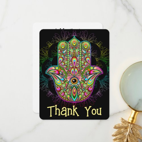 Hamsa Fatma Hand Psychedelic Art Thank You Card