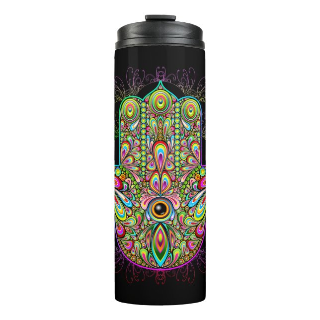 Hamsa Fatma Hand Psychedelic Art Thermal Tumbler (Front)