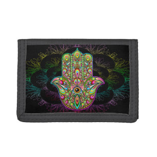 Hamsa Fatma Hand Psychedelic Art Tri-fold Wallet