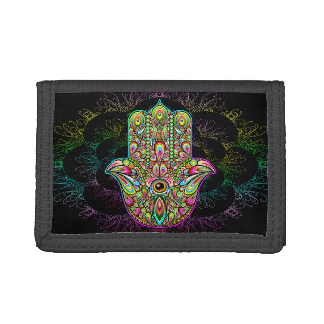Hamsa Fatma Hand Psychedelic Art Tri-fold Wallet (Front)