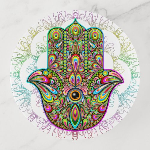 Hamsa Fatma Hand Psychedelic Art Trinket Tray