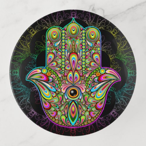 Hamsa Fatma Hand Psychedelic Art Trinket Tray