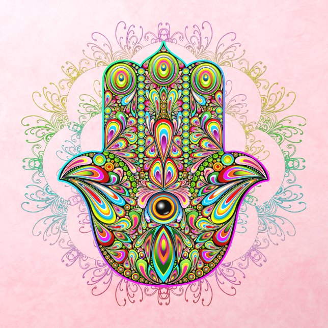 Hamsa Fatma Hand Psychedelic Art Wall Decal (Insitu 3)