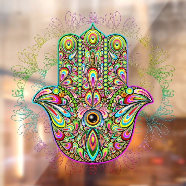 Hamsa Fatma Hand Psychedelic Art Window Cling (Sheet 2)