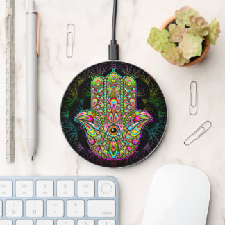 Hamsa Fatma Hand Psychedelic Art Wireless Charger
