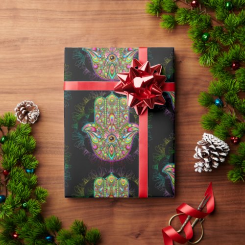 Hamsa Fatma Hand Psychedelic Art Wrapping Paper