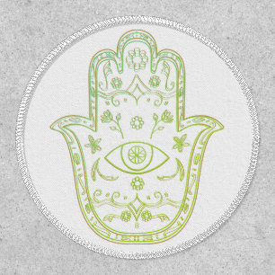 Hamsa Hand 3" Circle, White Stitching, Iron-On Patch