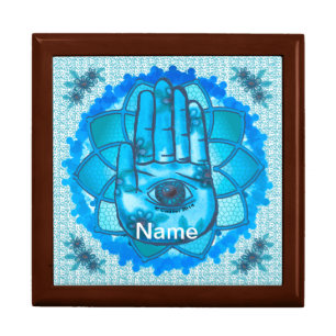 Hamsa Hand Aqua Lotus Keepsake Box