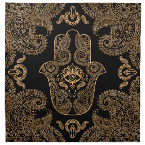 Hamsa Hand Black and gold Ornament Cloth Napkin