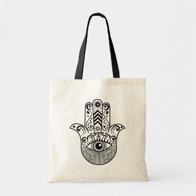 Hamsa Hand Black and White Tote Bag (Front)