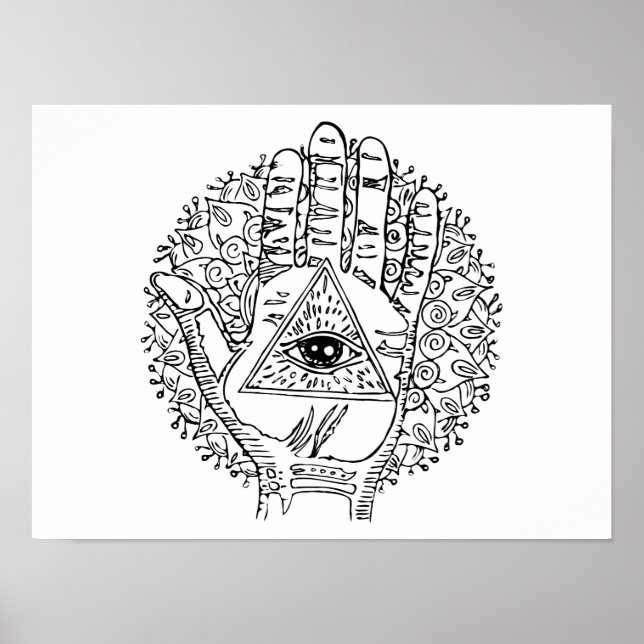 Hamsa Hand Evil Eye Adult Coloring Poster (Front)