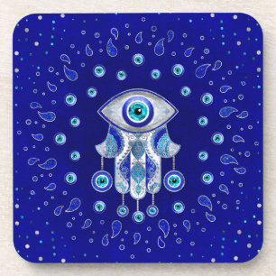 Hamsa Hand -Evil Eye Amulet Beverage Coaster