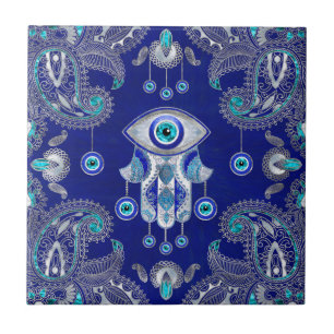 Hamsa Hand -Evil Eye Amulet Ornament Ceramic Tile
