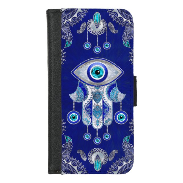 Hamsa Hand -Evil Eye Amulet Ornament iPhone Wallet Case (Front)