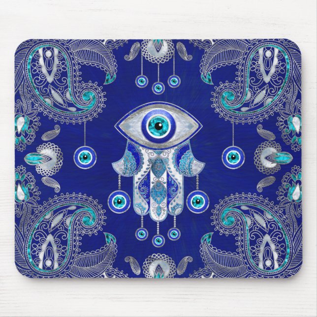 Hamsa Hand -Evil Eye Amulet Ornament Mouse Pad (Front)