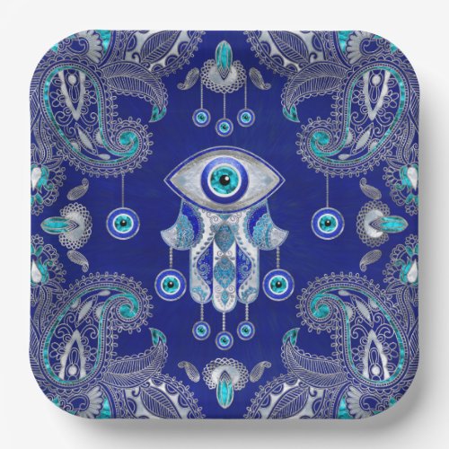 Hamsa Hand _Evil Eye Amulet Ornament Paper Plates