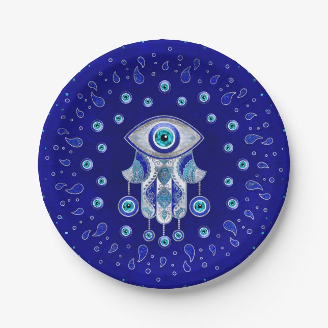 Hamsa Hand -Evil Eye Amulet Paper Plates (Front)