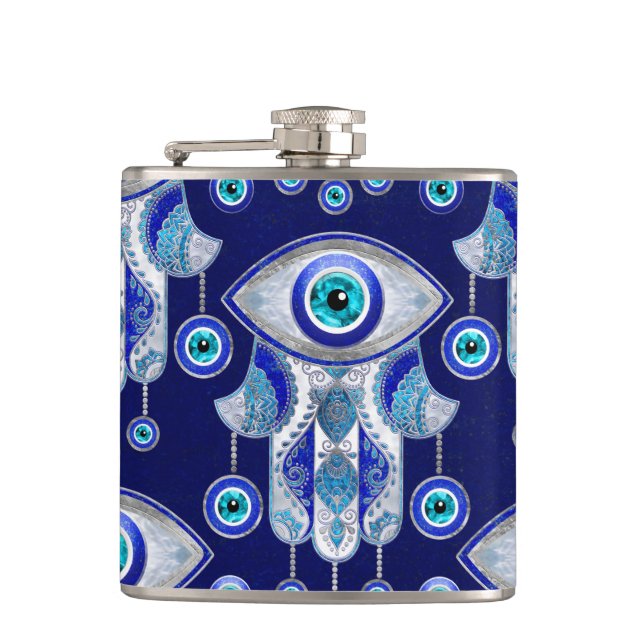 Hamsa Hand -Evil Eye Pattern Flask (Front)