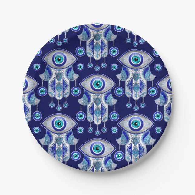Hamsa Hand -Evil Eye Pattern Paper Plates (Front)